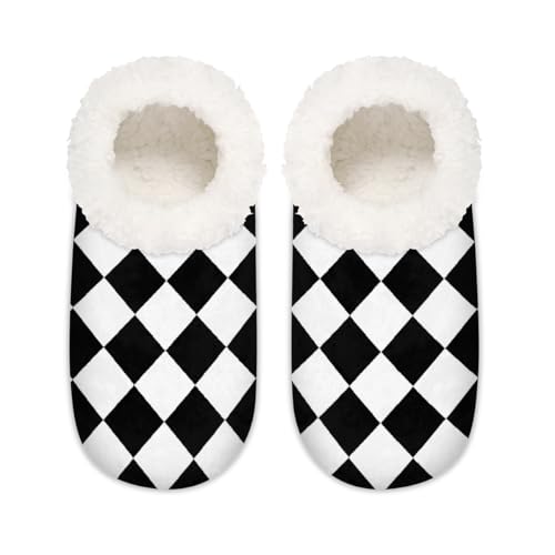 Schwarz Weiß karierte Hausschuhe für Damen und Herren, Gittermuster, Memory-Schaum, Hausschuhe, Hausschuhe, Socken, multi, 37.5/38.5 EU Weit von Mexpekil