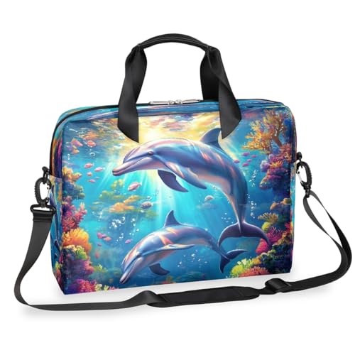 Sea Coral Reefs Dolphin Laptop Aktentasche für Männer und Frauen, 15,7 Zoll Business Computer Tasche mit abnehmbarem Schultergurt, Laptoptasche, Tasche, Tasche, Messenger Aktentasche von Mexpekil