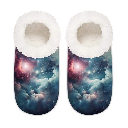 Space Nebula Hausschuhe für Damen und Herren, Universum Galaxy Star Memory Foam Hausschuhe Socken, multi, 37.5/38.5 EU Weit von Mexpekil