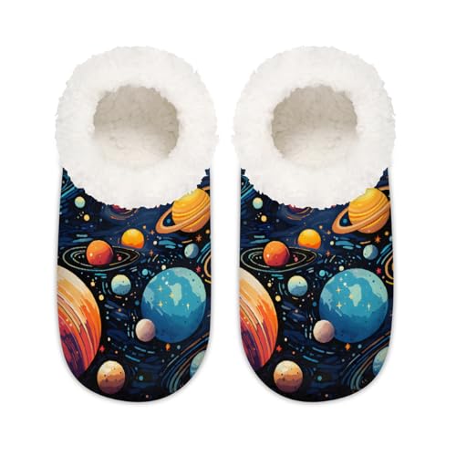 Space Planets Universe Painted House Slippers for Women Men, Memory Foam House Shoes Anti Slip Slipper Socks, multi, 37.5/38.5 EU Weit von Mexpekil
