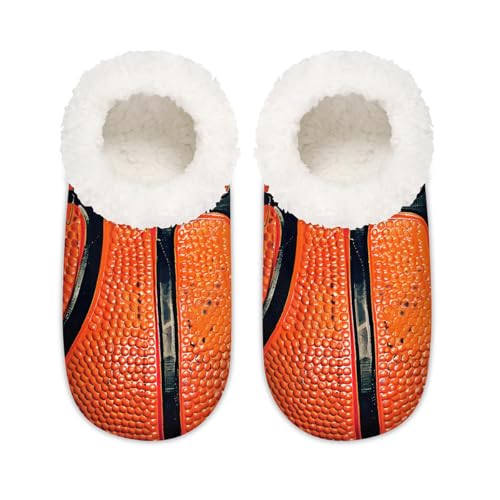 Sportball-Basketball-Hausschuhe für Damen und Herren, Basketball-Textur, Memory-Schaum, Hausschuhe, Socken, multi, 37.5/38.5 EU Weit von Mexpekil