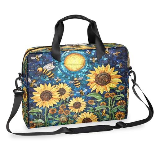 Sunflowers Bees Moon Abstact Laptop-Aktentasche für Männer und Frauen, 15,7 Zoll Business-Computertasche mit abnehmbarem Schultergurt, Laptoptasche, Messenger-Aktentasche von Mexpekil