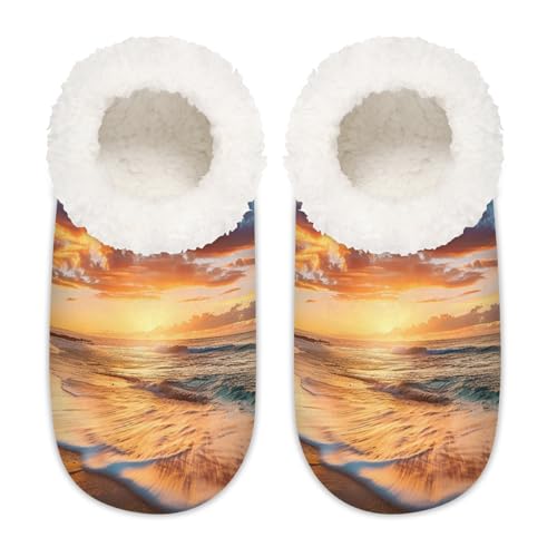 Sunset Beach Palm Tree House Hausschuhe für Damen und Herren, Hawaii-Baum, Memory-Schaum, Hausschuhe, Hausschuhe, Socken, multi, 37.5/38.5 EU Weit von Mexpekil