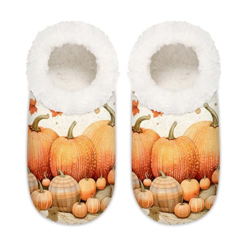 Thanksgiving-Kürbis-Hausschuhe für Damen und Herren, Herbst-Ahorn-Memory-Schaum, Hausschuhe, Socken, multi, 37.5/38.5 EU Weit von Mexpekil