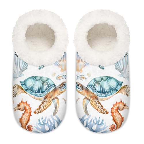 Turtle Seepferdchen-Hausschuhe für Damen und Herren, Korallenmuscheln, Memory-Schaum, Hausschuhe, Hausschuhe, Socken, multi, 9/10.5 UK Wide von Mexpekil