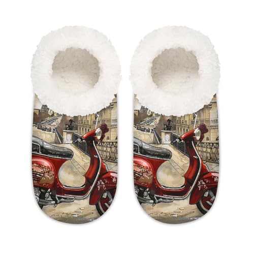 Vintage Paris Eiffelturm Auto Haus Hausschuhe für Damen Herren Memory Foam Hausschuhe Anti-Rutsch Slipper Socken, multi, 37.5/38.5 EU Weit von Mexpekil