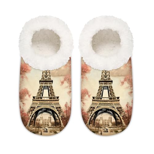 Vintage Paris Eiffelturm Hausschuhe für Damen und Herren, Memory-Schaum, Hausschuhe, Hausschuhe, Socken, multi, 37.5/38.5 EU Weit von Mexpekil