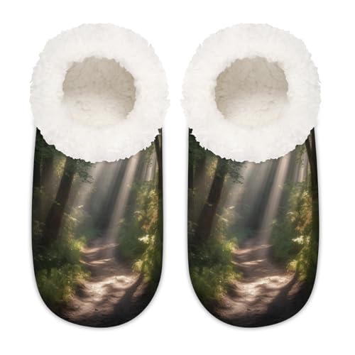 Waldbaumblätter bemalte Hausschuhe für Damen und Herren, Memory-Schaum, rutschfeste Hausschuh-Socken, multi, 37.5/38.5 EU Weit von Mexpekil