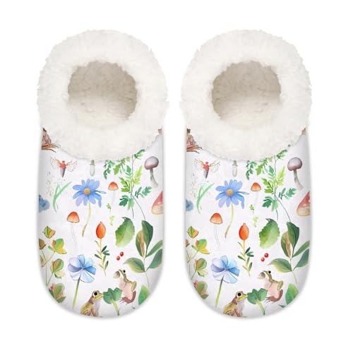 Wasserfarben-Pilz-Hausschuhe für Damen und Herren, Froschblätter, Memory-Schaum, rutschfeste Haussocken, multi, 6/6.5 UK Wide von Mexpekil