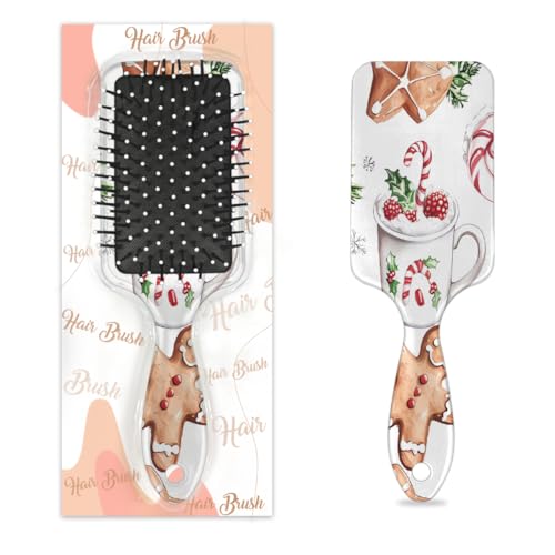 Weihnachts-Bürste mit niedlichem Lebkuchenmann, Nass-, Trocken-, Luftkissen-Haarbürste, Kunststoff, Entwirrer-Haarbürste für Kinder und Erwachsene, Geschenk für Damen und Herren von Mexpekil