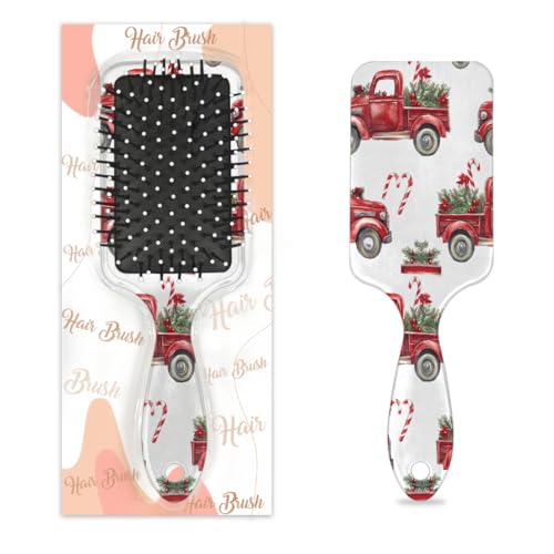 Weihnachts-Haarbürste, roter LKW, Winter, Tannenzweig, Weihnachten, nasses, trockenes Luftkissen, Haarbürste aus Kunststoff, Entwirrer-Haarbürste für Kinder und Erwachsene, Geschenk für Damen und von Mexpekil