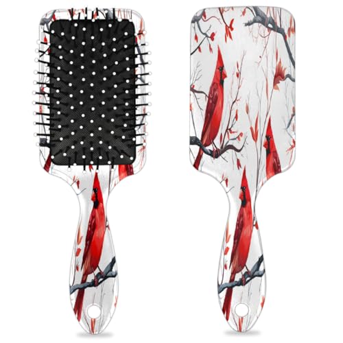 Weihnachts-Haarbürste, roter Vogel, für den Winter, nasses, trockenes Luftkissen, Kunststoff-Entwirrer-Haarbürste für Kinder und Erwachsene, Geschenk für Damen und Herren von Mexpekil