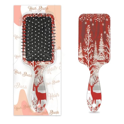 Weihnachts-Hirsch-Winter-Tannenbaum-Haarbürste, nasses, trockenes Luftkissen, Haarbürste aus Kunststoff, Entwirrer-Haarbürste für Kinder und Erwachsene, Geschenk für Damen und Herren von Mexpekil