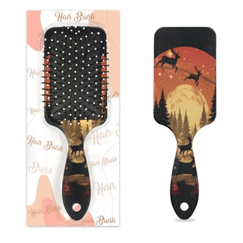 Weihnachts-Rentier-Haarbürste, Bäume-Muster, feucht, trocken, Luftkissen, Haarbürste, Kunststoff, Entwirrer, Haarbürste für Kinder und Erwachsene, Geschenk für Damen und Herren von Mexpekil