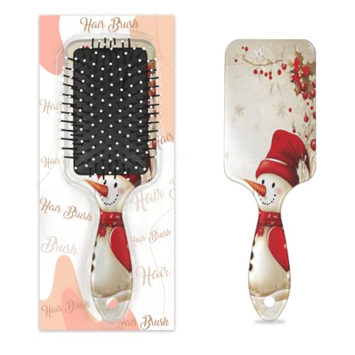 Weihnachts-Schneemann-Haarbürste, niedlicher Schneemann, Weihnachtsbeeren, nasses, trockenes Luftkissen, Haarbürste aus Kunststoff, Entwirrer-Haarbürste für Kinder und Erwachsene, Geschenk für Damen von Mexpekil