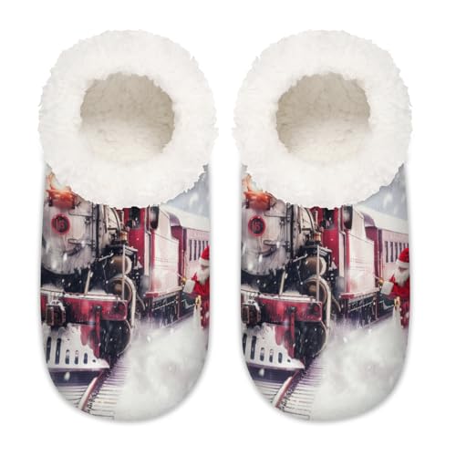 Winter Dampfzug Hausschuhe für Damen Herren Weihnachten Schneeflocke Memory Foam Hausschuhe Socken, multi, 9/10.5 UK Wide von Mexpekil