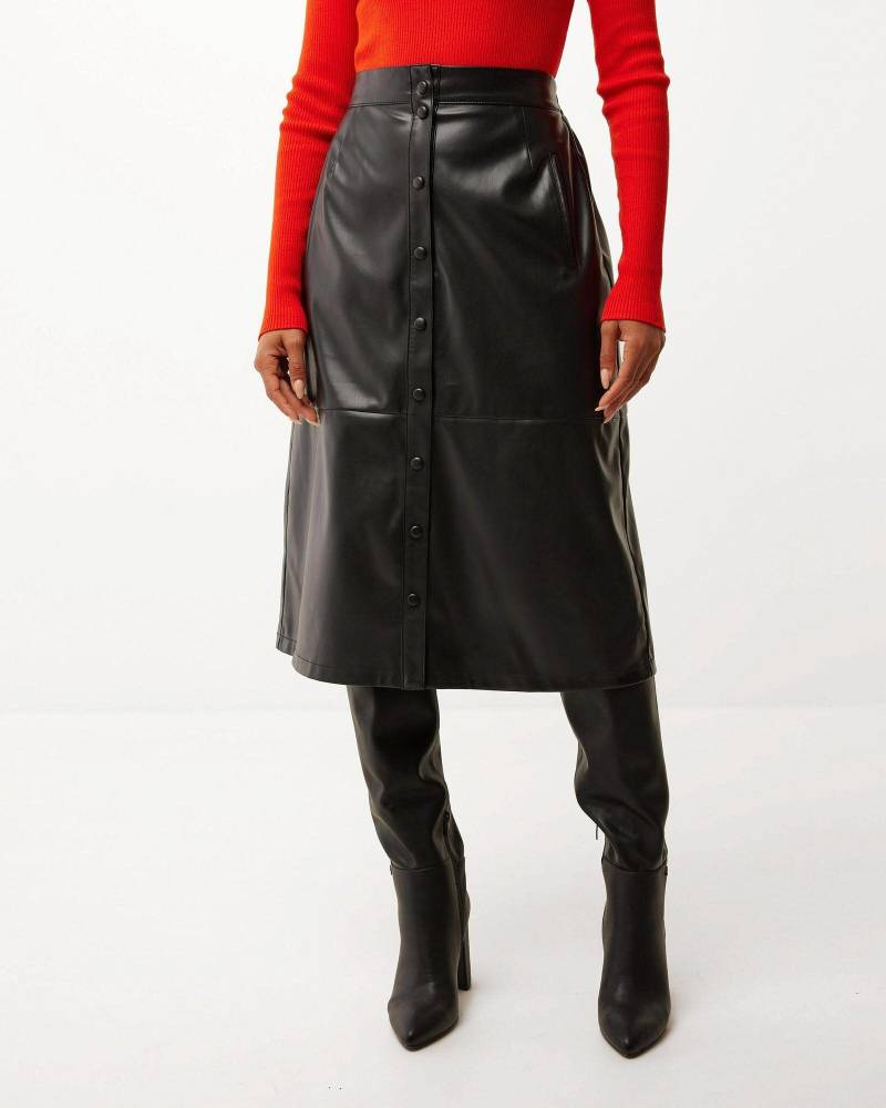 A-line button through PU skirt Black von Mexx