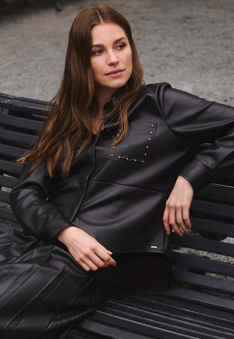 Bluse Kunstleder schwarz von Mexx