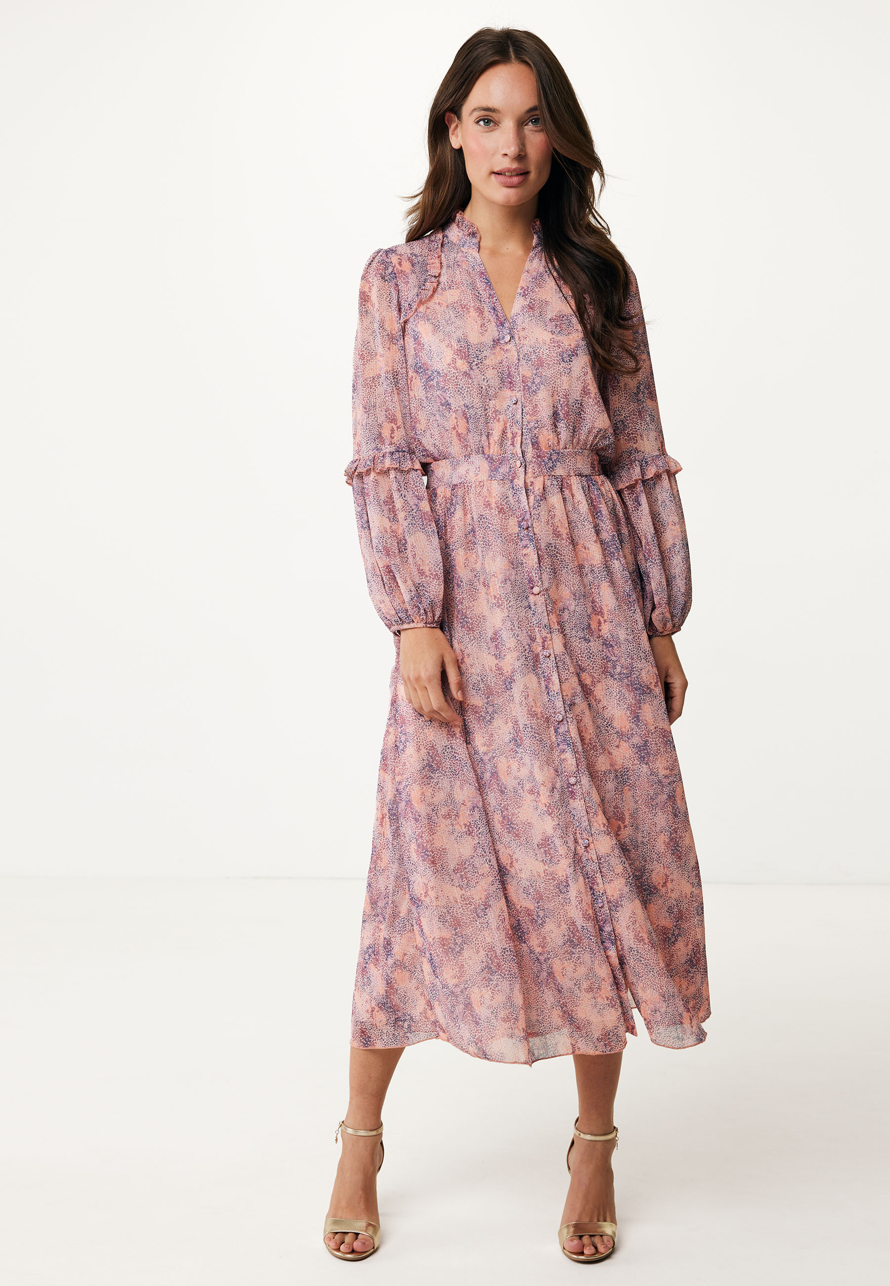 Kleid Ruffle Allover Print Rosa von Mexx