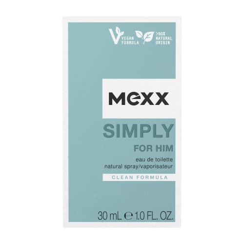 Mexx Simply for Him Eau de Toilette, erfrischend-eleganter Herrenduft, natürliche, vegane Formel, Glasflakon, 30 ml von Mexx