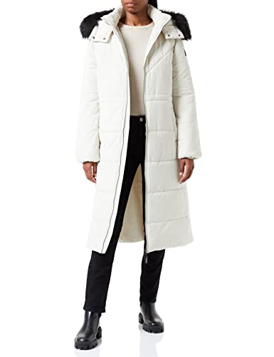 Mexx Women's Midi Length Hooded Padded Jacket with Fake fur Collar Parka, Ecru, L von Mexx