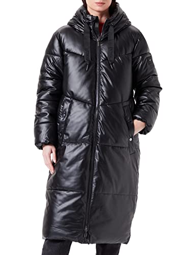 Mexx Women's Stretch PU Hooded midi Length Puffer Parka, Black, M von Mexx