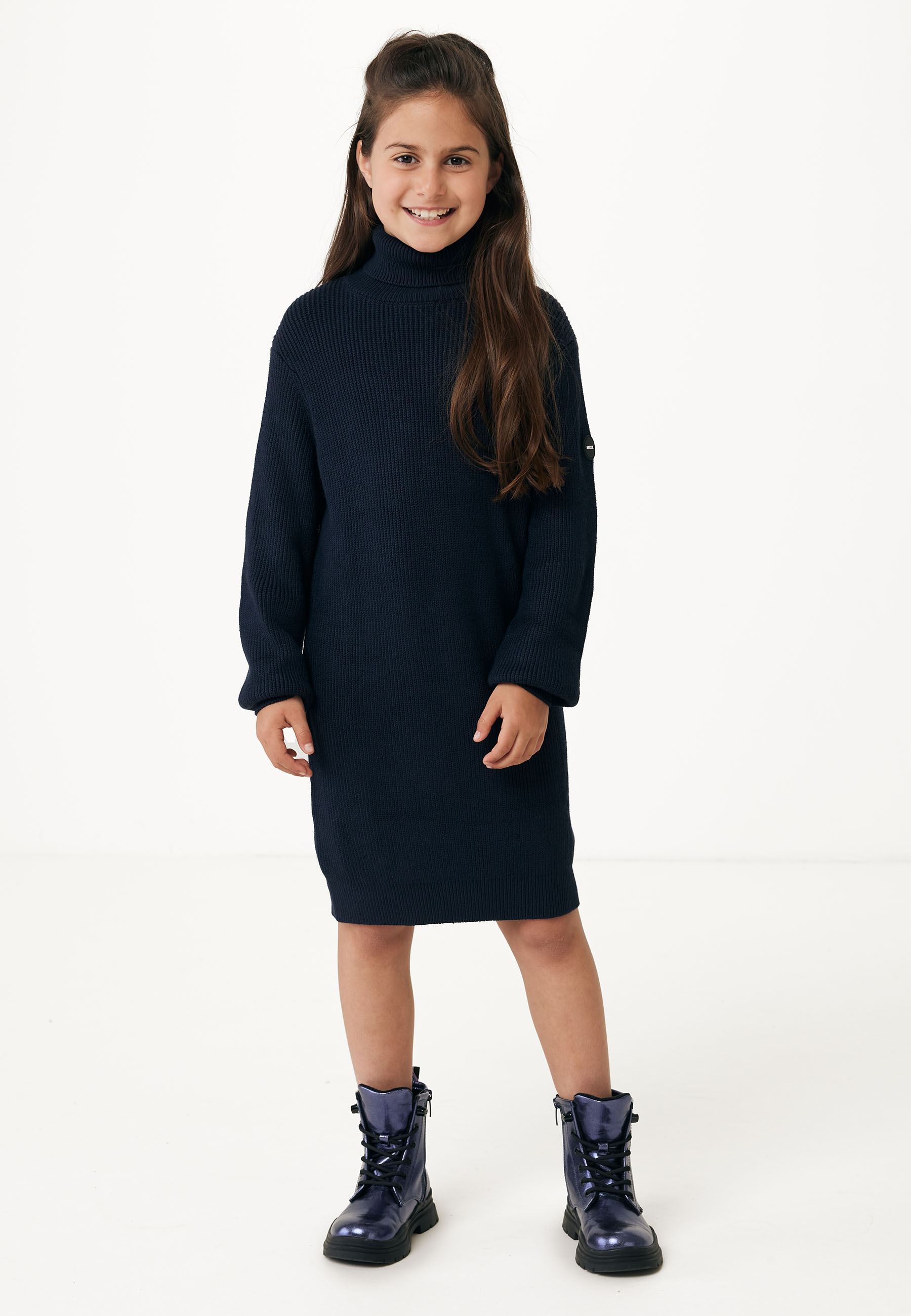 Oversized Rib Knitted Roll Neck Dress Navy von Mexx