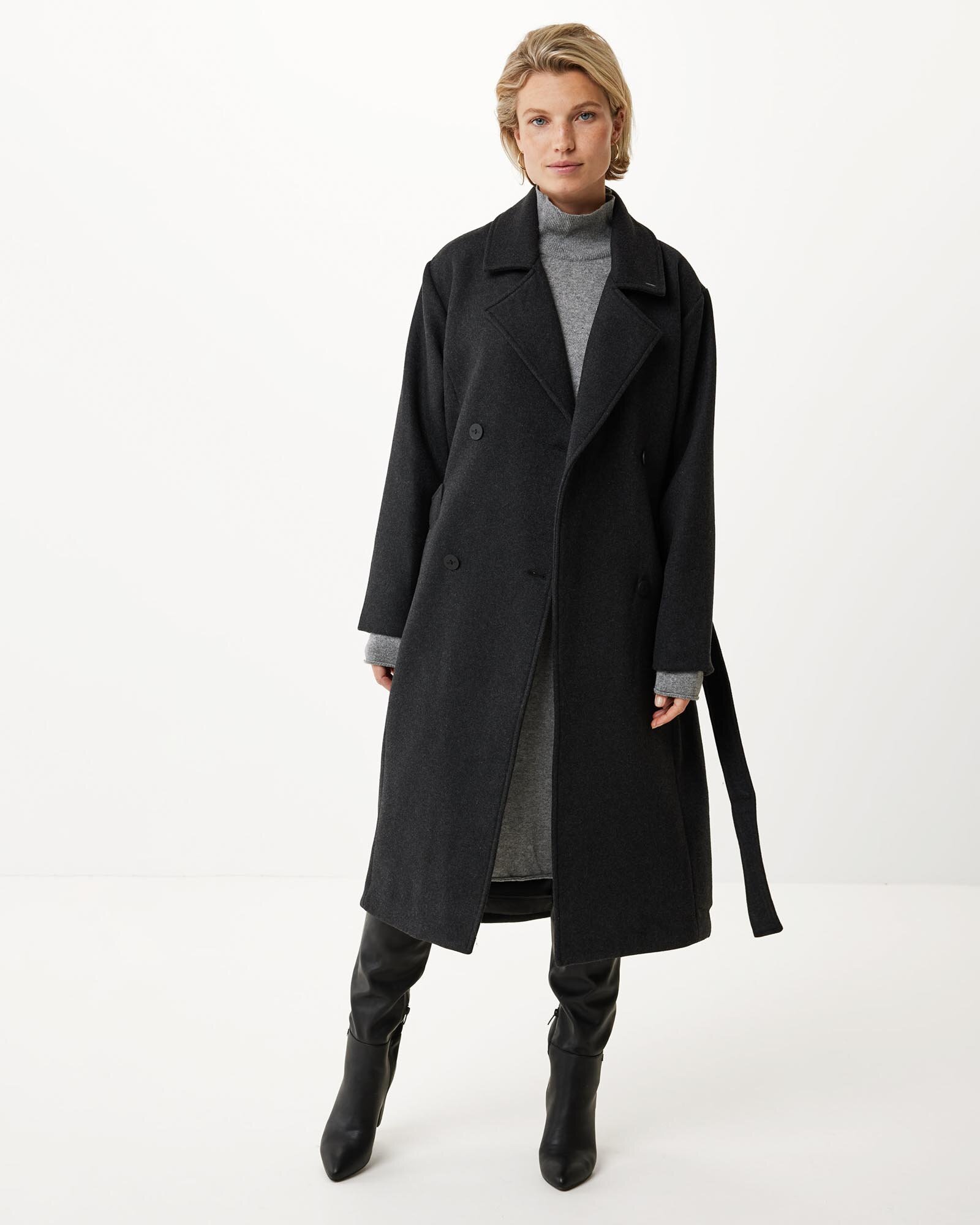 Oversized double breasted wool-look trenchcoat Antracite Melee von Mexx