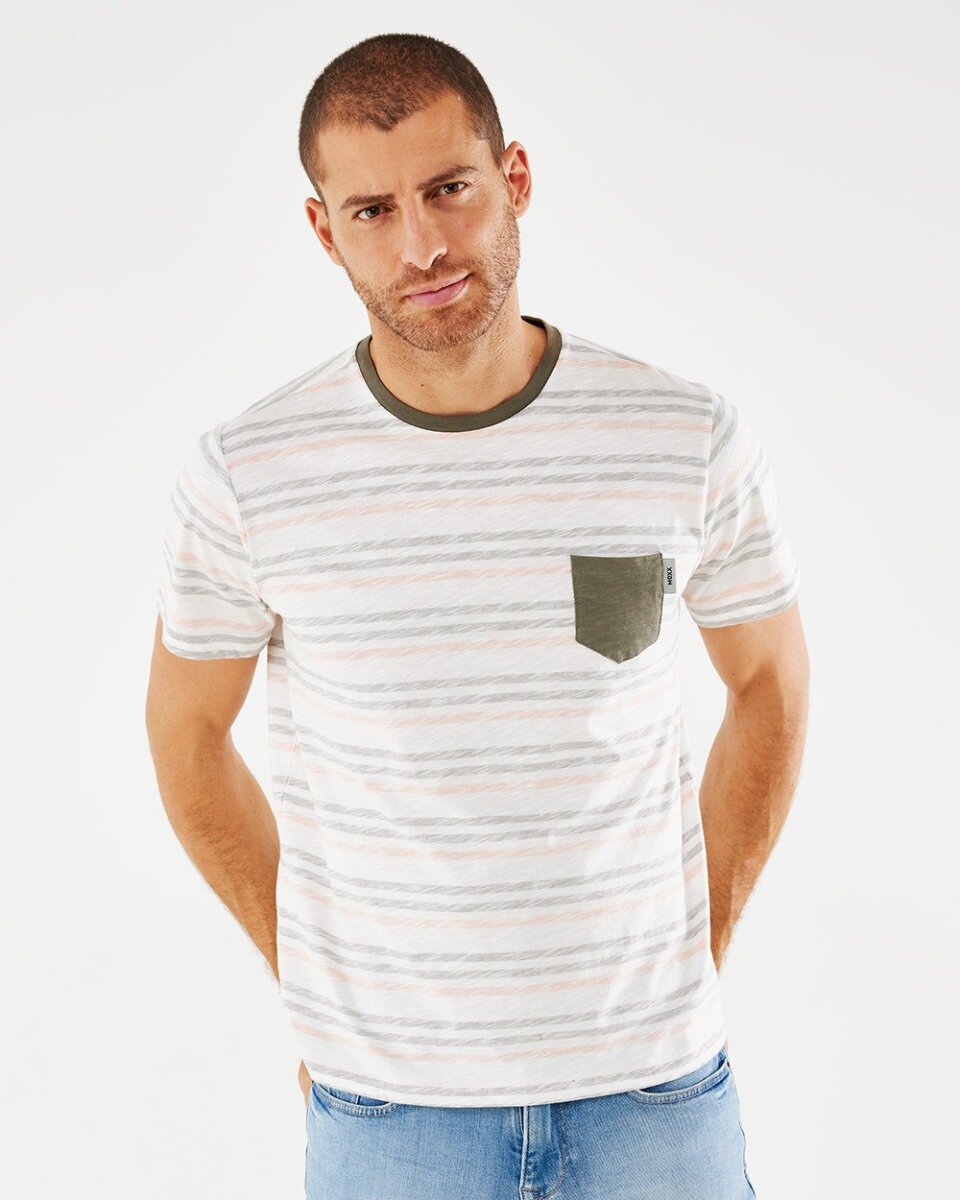 Printed stripe t-shirt army green von Mexx