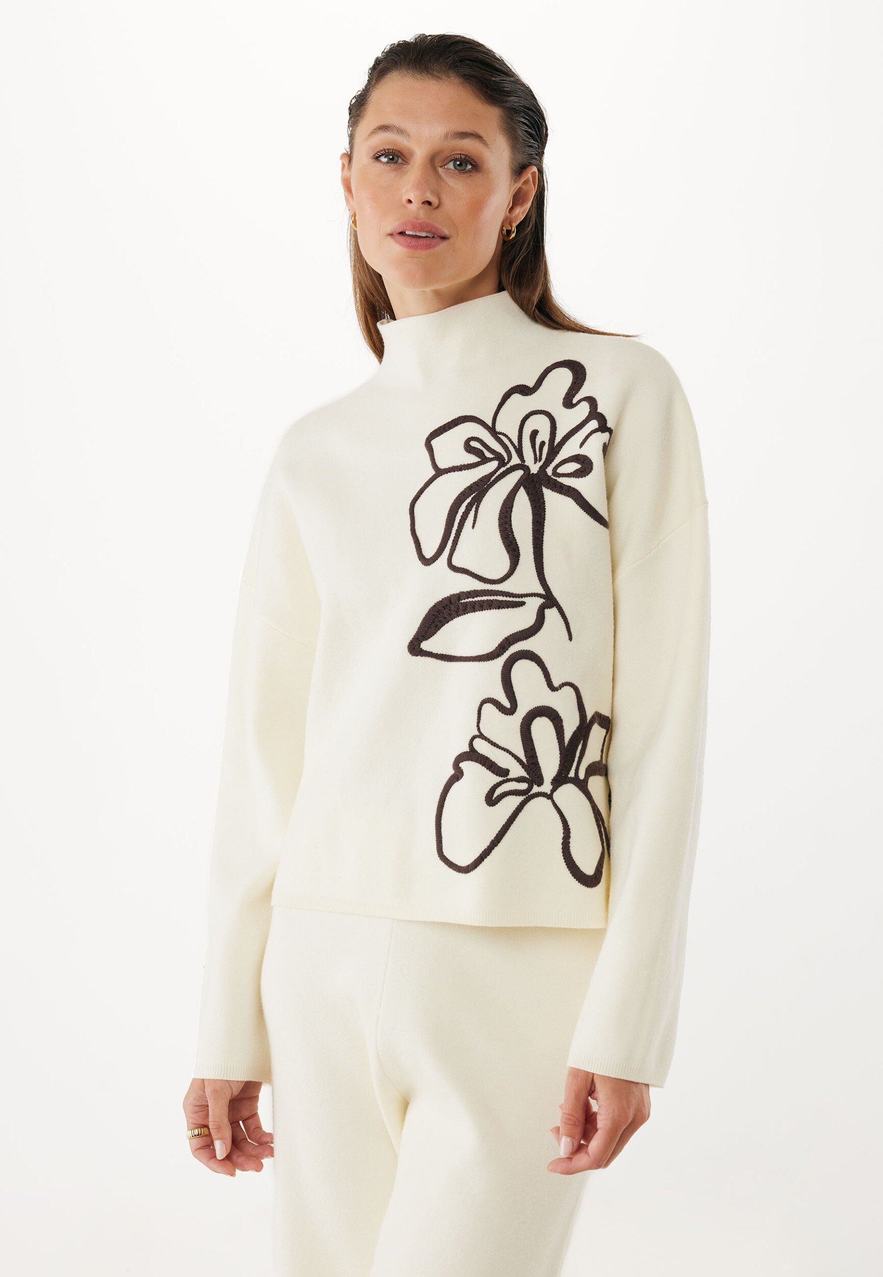 Pullover Flower Jacquard Turtle Neck Cream von Mexx