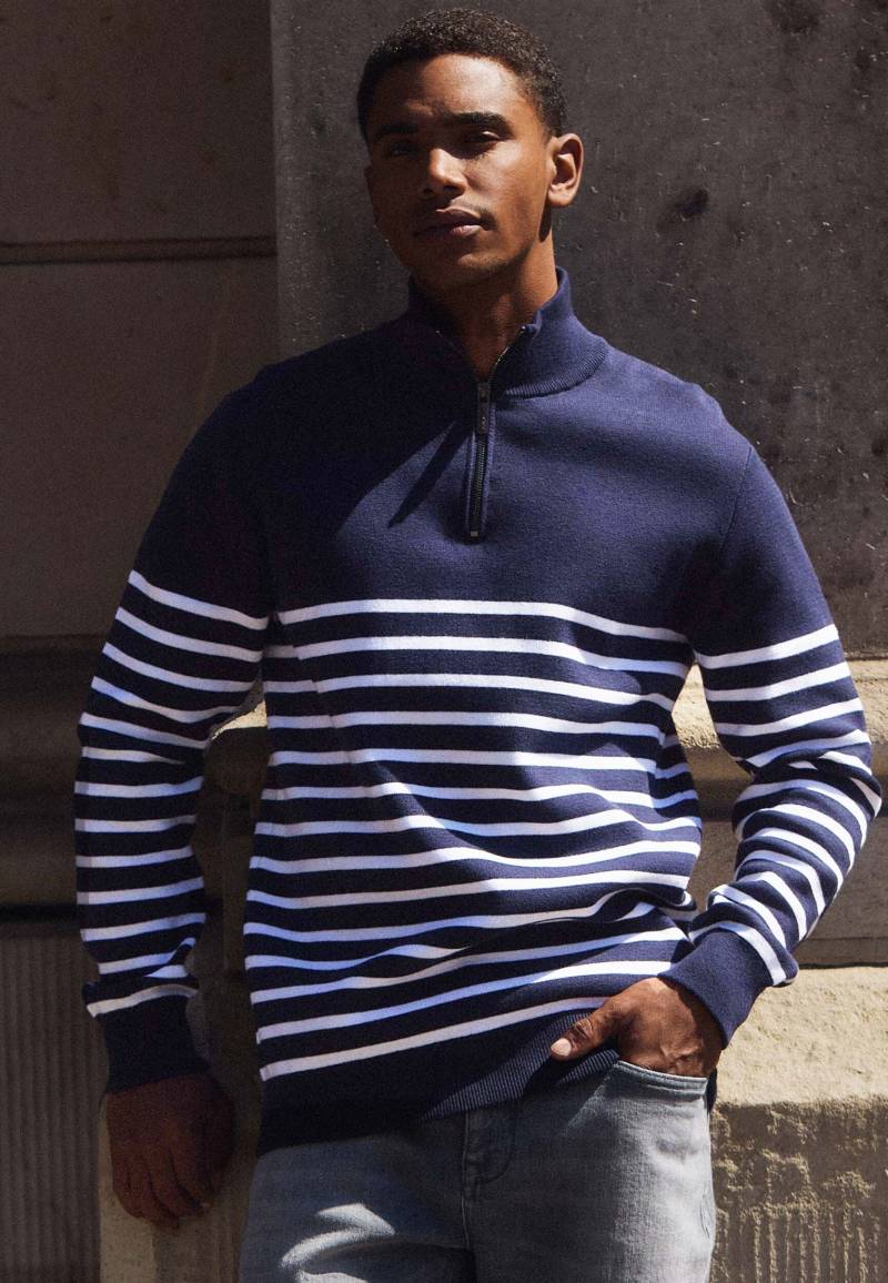 Pullover Gestreift Half Zip Navy von Mexx