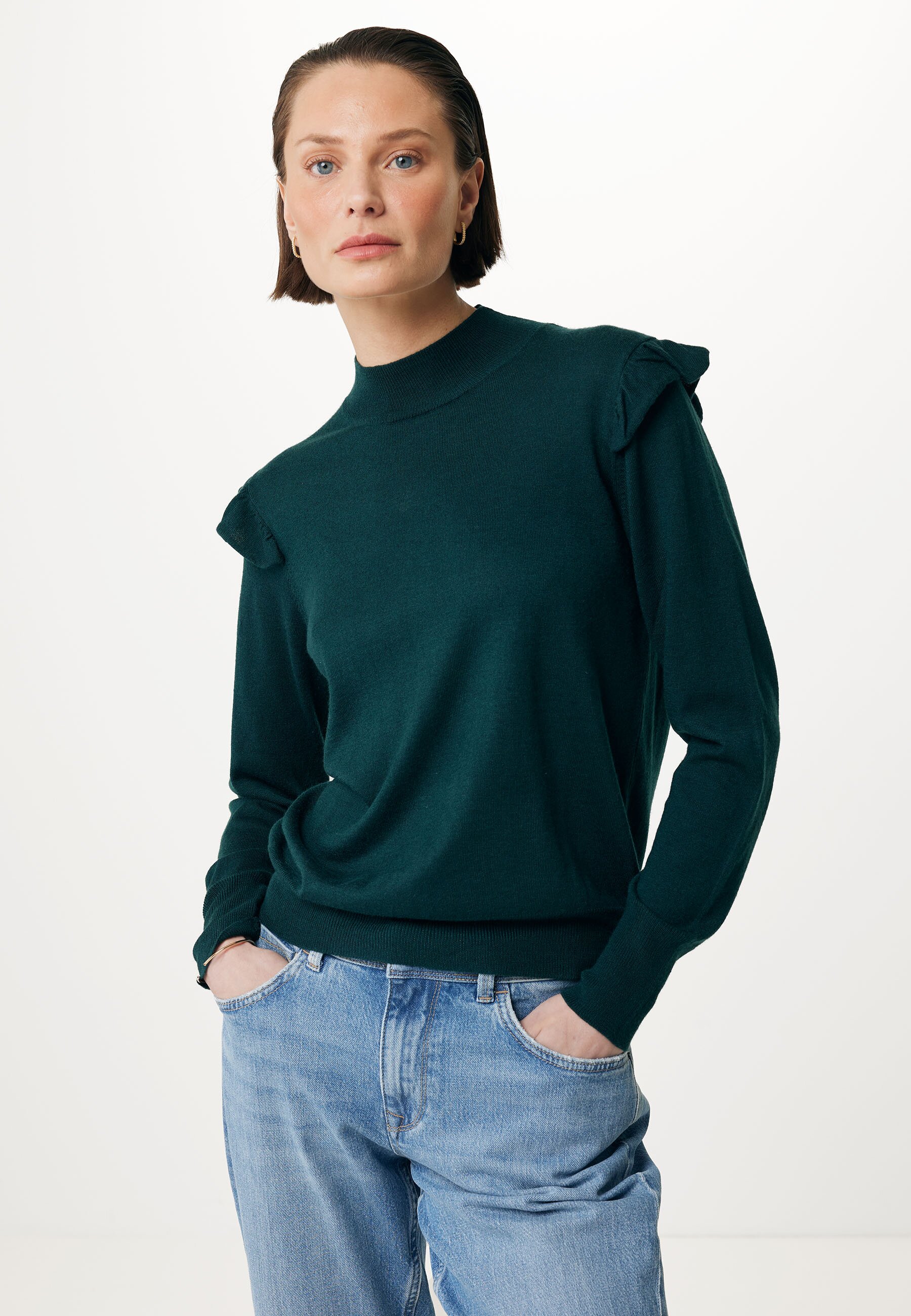 Pullover With Ruffles Dark Green von Mexx