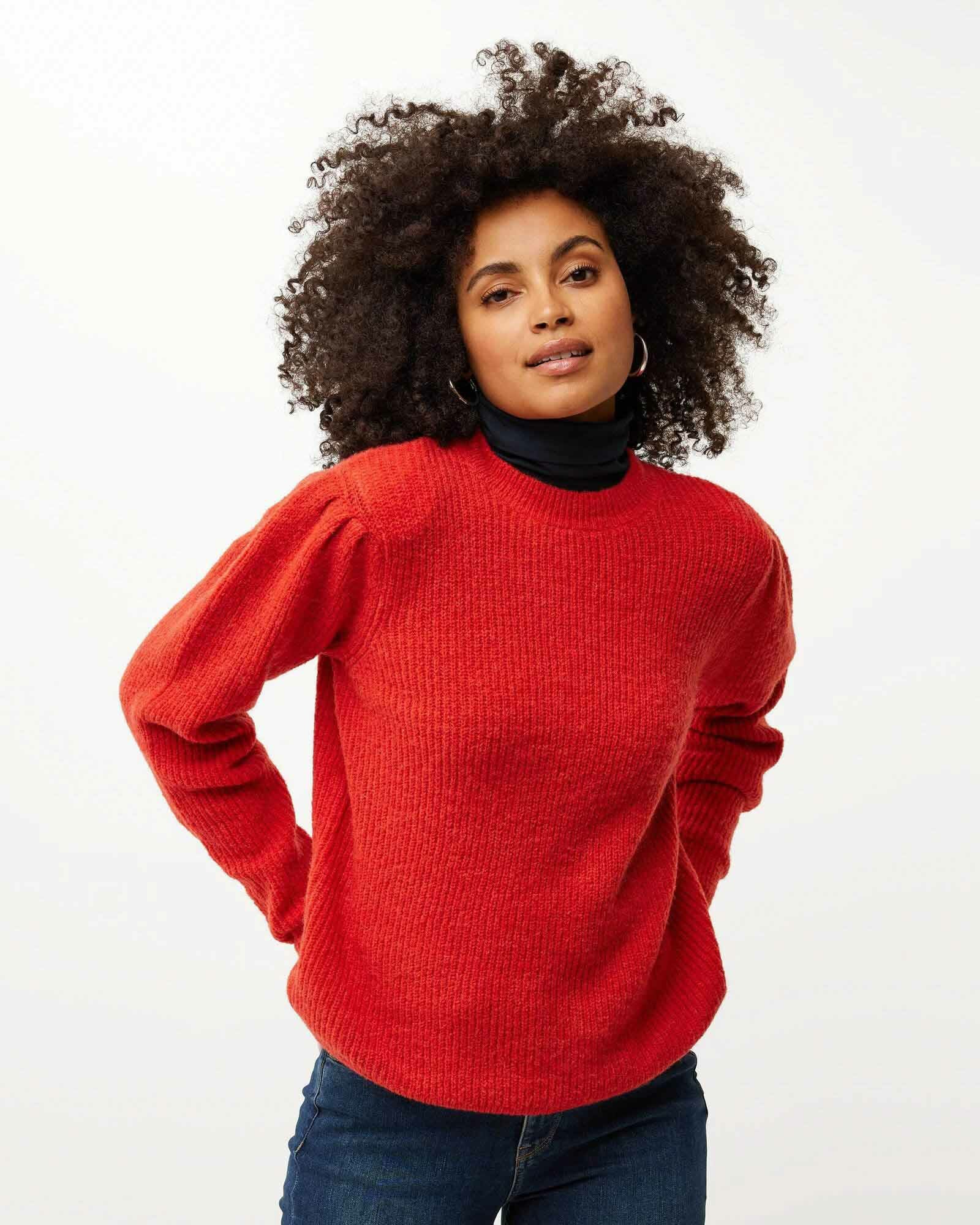 Round neck puff sleeve pullover Bright Orange von Mexx