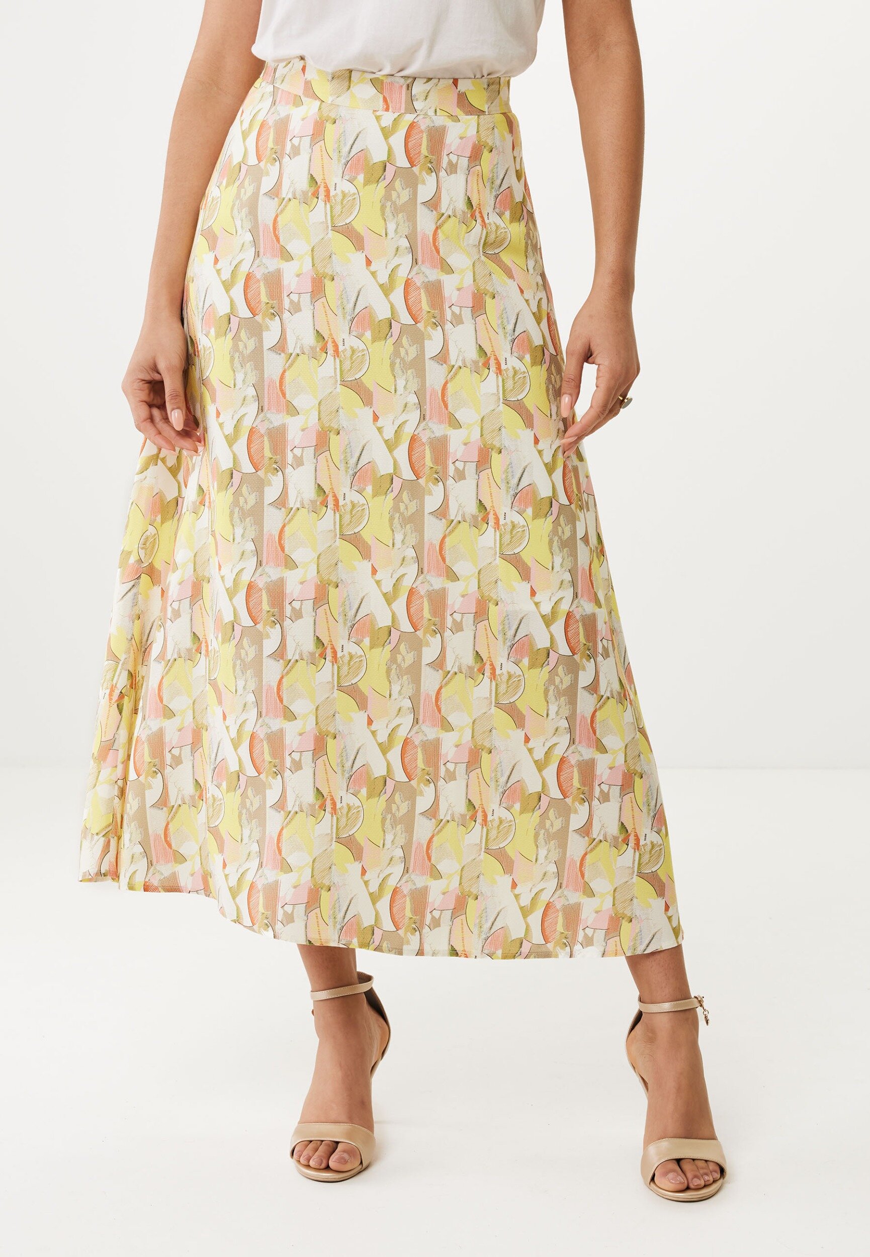 Skirt With Gathered Front All Over Print Yellow von Mexx