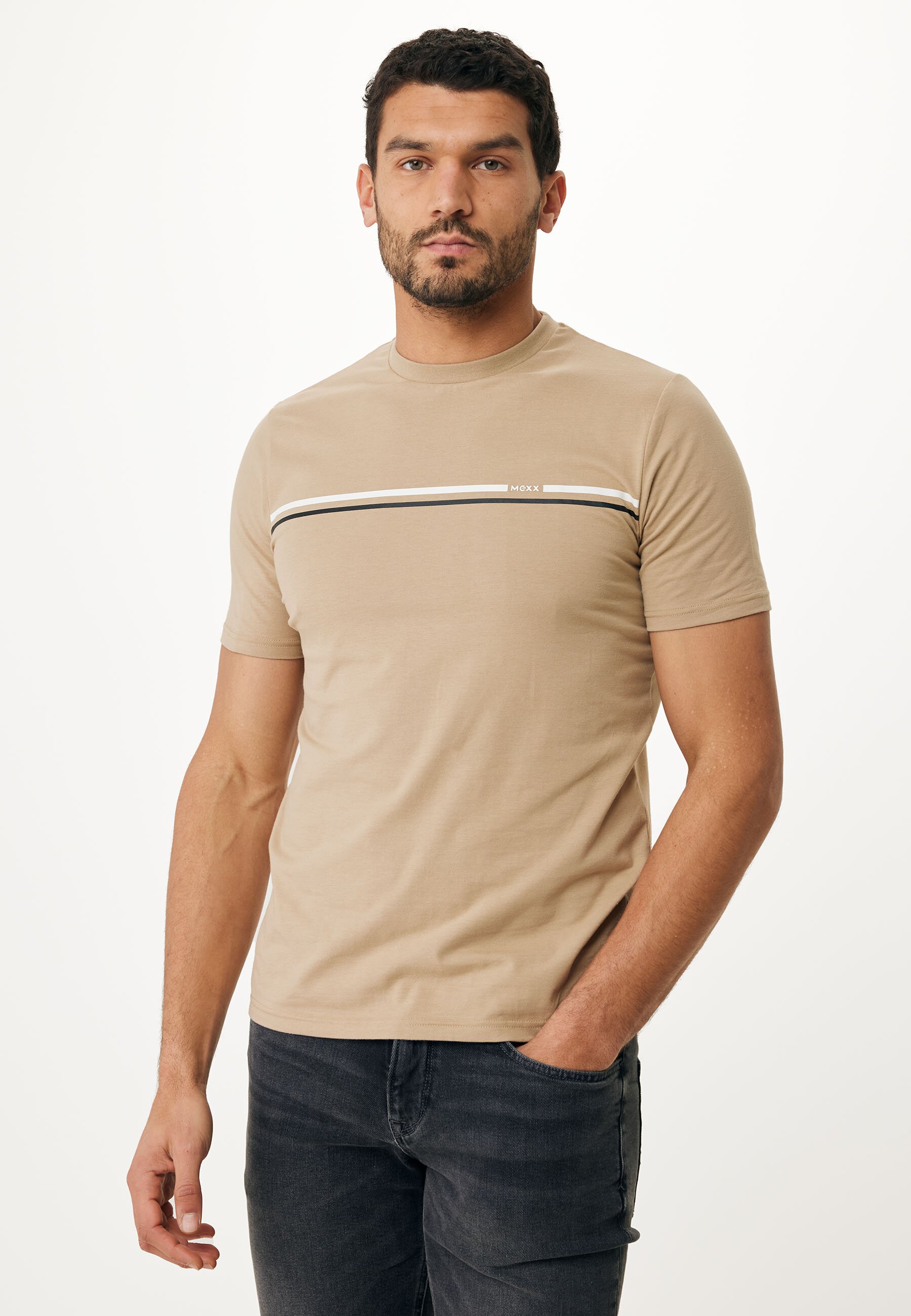 T-shirt With Stripe Chest Print Sand von Mexx