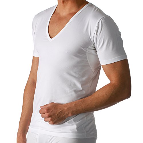 2er Pack Mey Herren Business Unterhemd – Größe 7 – Weiß - Drunterhemd – Unterhemd mit V-Ausschnitt – Shirt mit Einsätzen unter den Achseln – 46038 Dry Cotton Functional von Mey