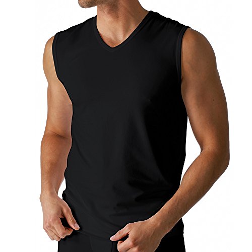 2er Pack Mey Herren Muskel-Shirt – Größe 8 – Schwarz – Tank Top – V-Ausschnitt – Unterhemd ohne Arm – Bi-elastisch – Kühlender Effekt – 46037 Dry Cotton von Mey