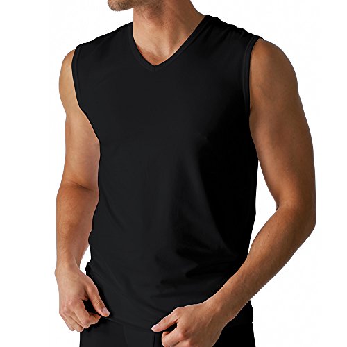 2er Pack Mey Herren Muskel-Shirt – Größe 7 – Schwarz – Tank Top – V-Ausschnitt – Unterhemd ohne Arm – Bi-elastisch – Kühlender Effekt – 46037 Dry Cotton von Mey