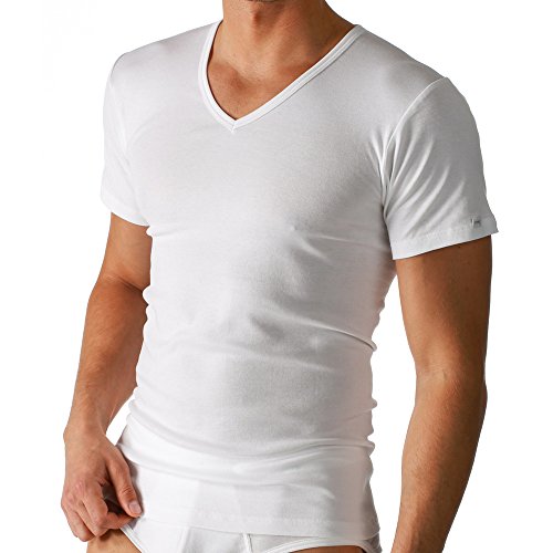 Mey 2er Pack Herren T-Shirt - Noblesse - 2807 - Farbe Weiß - Größe 6 - V-Neck Shirt - Unterhemd V-Ausschnitt von Mey