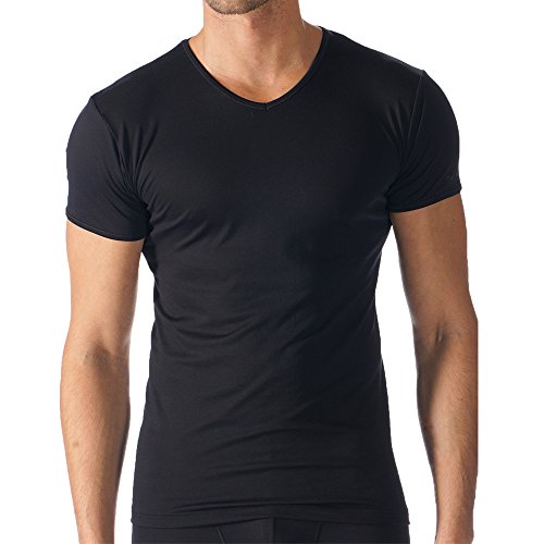 Mey 2er Pack Herren Shirts - 42507 Software - T-Shirt mit V-Neck - Unterhemd ohne störende Seitennähte - Atmungsaktives Material - Farbe Schwarz - Größe 6 (L) von Mey