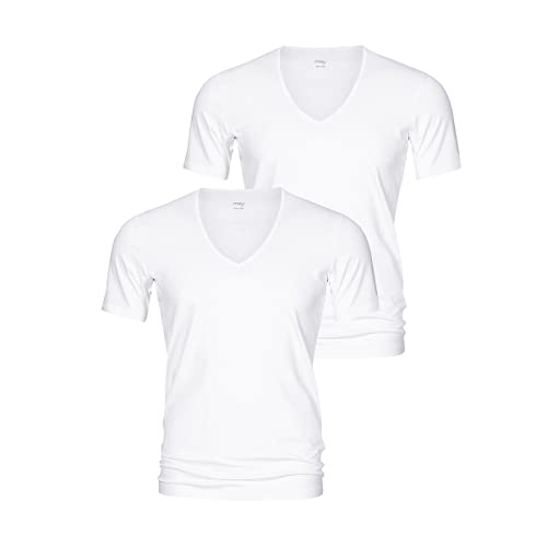 Mey - Dry Cotton 46007-P - T-Shirt mit V-Ausschnitt - 2er Pack (6 Weiß), L, 2xWeiß von Mey
