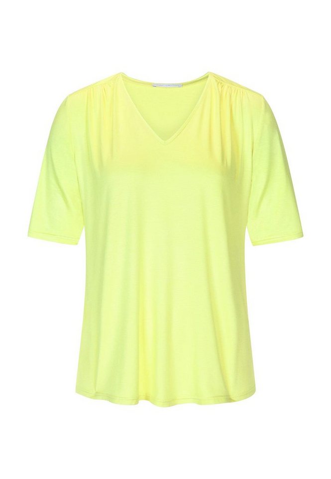 Mey Kurzarmshirt Mey Damen Kurzarm T-Shirt Loungewear gelb-grün (1 Stück, 1-tlg., 1 Stück) geraffte Schulter von Mey