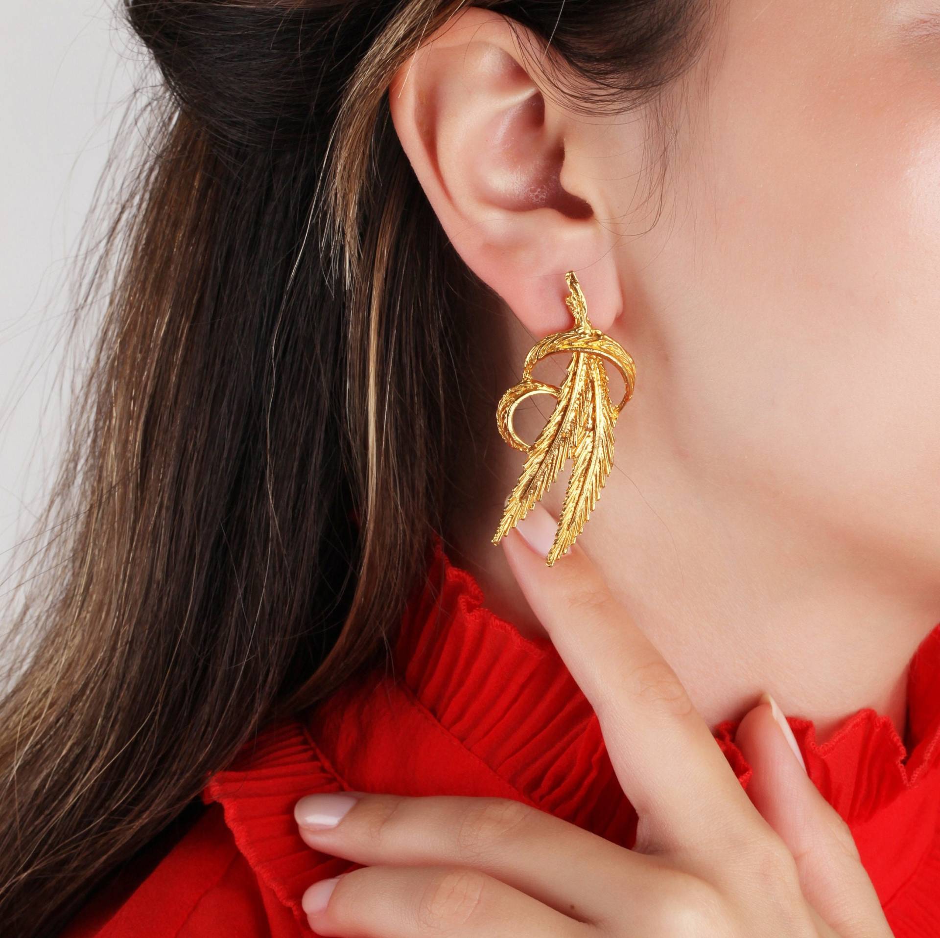 Blattgold Ohrringe Türkisch Handmade Bronze Schmuck von MeyArtDesign