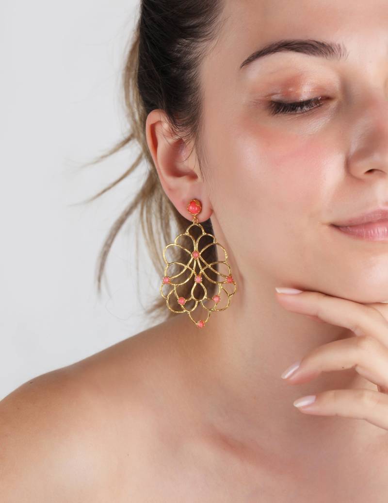 Gold Koralle Ohrringe Vintage Style Roter Edelstein Schmuck von MeyArtDesign