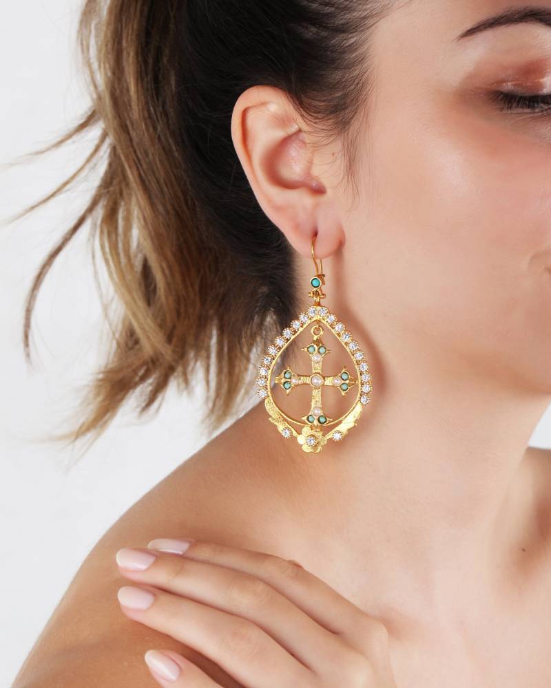 Gold Kreuz Ohrringe Handgemachter Edelstein Schmuck von MeyArtDesign