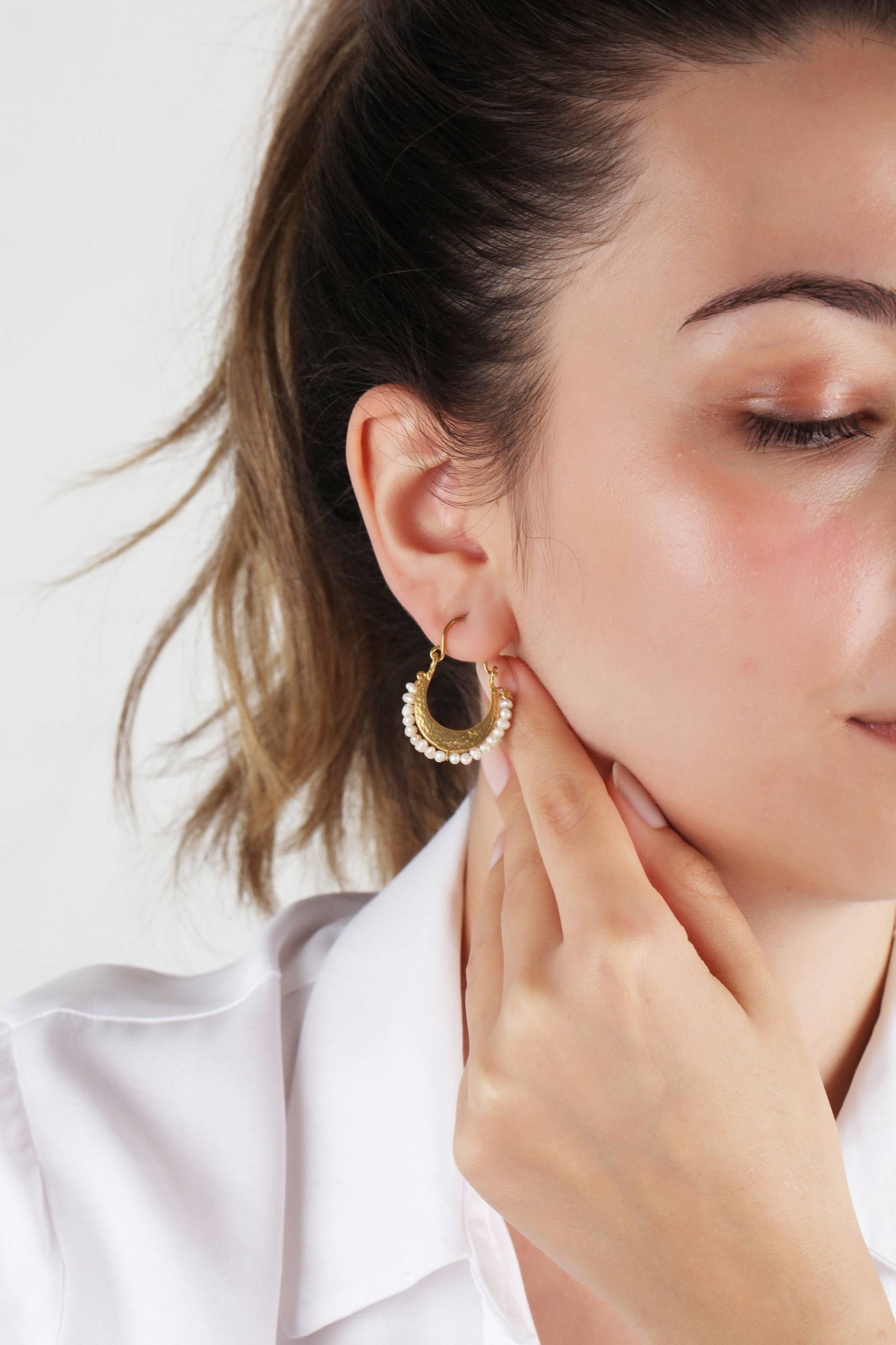 Gold Perlen Hoop Ohrringe Türkisch Handmade Schmuck von MeyArtDesign