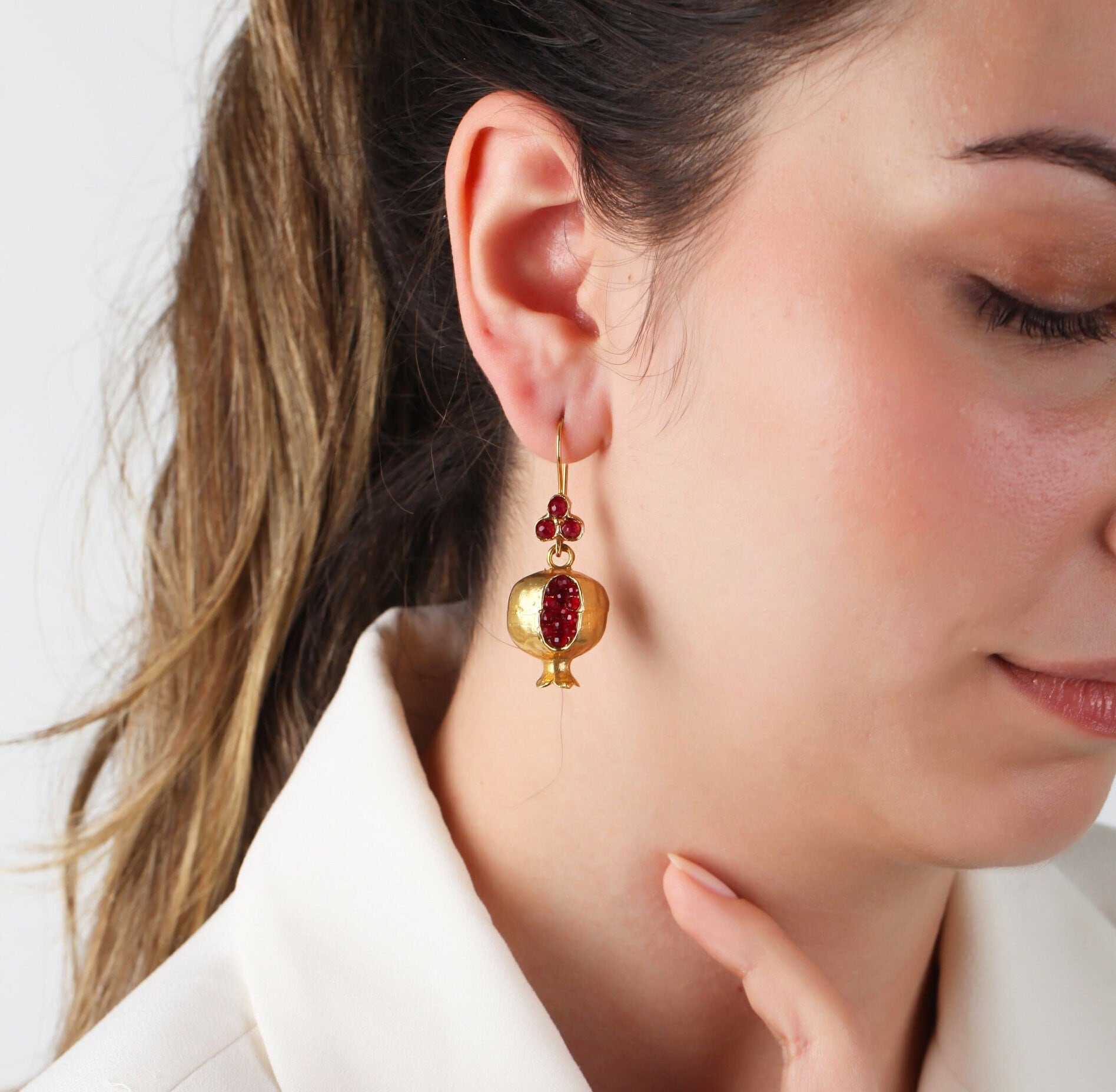 Granatapfel Ohrringe Türkisch Handmade Gold Haken Schmuck von MeyArtDesign