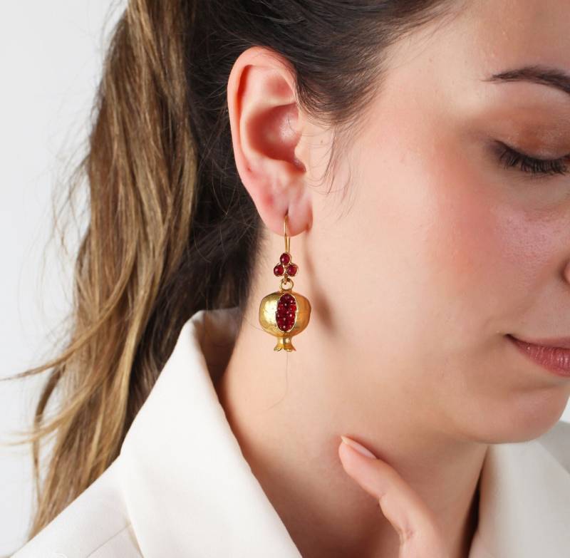 Granatapfel Ohrringe Türkisch Handmade Gold Haken Schmuck von MeyArtDesign