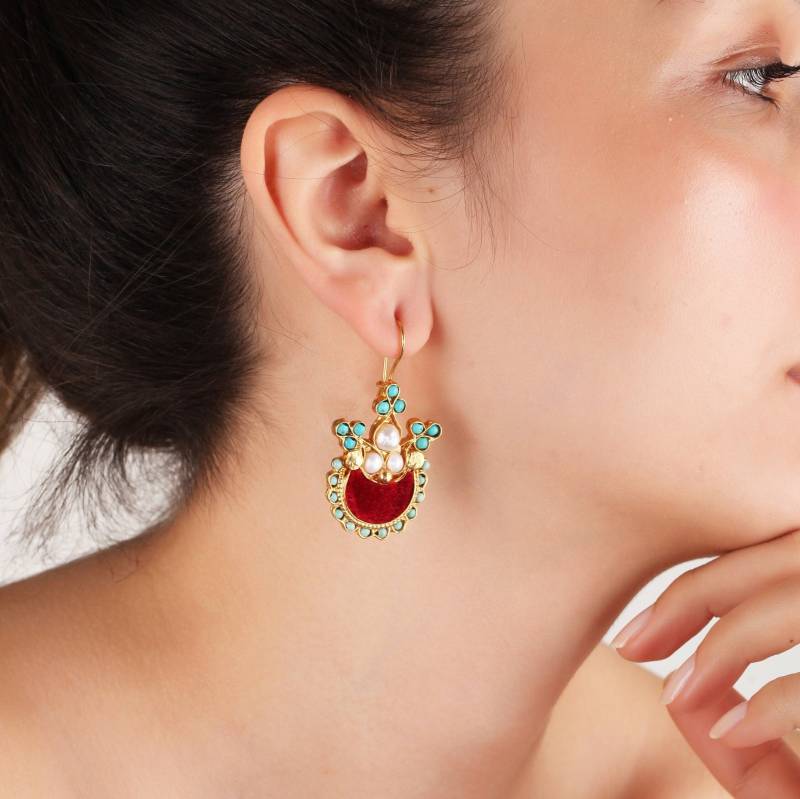 Handgemachte Rote Stein Chandelier Ohrringe Boho Türkis Schmuck von MeyArtDesign