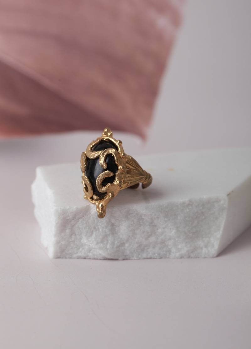 Onyx Edelstein Ring Großer Messing Statement Ring von MeyArtDesign